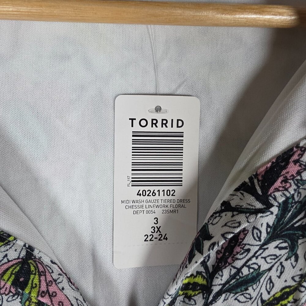 Torrid Dress Sz 3X Floral Midi Gauze Tiered Linework Floral Sleeveless Boho NWT - Picture 9 of 12